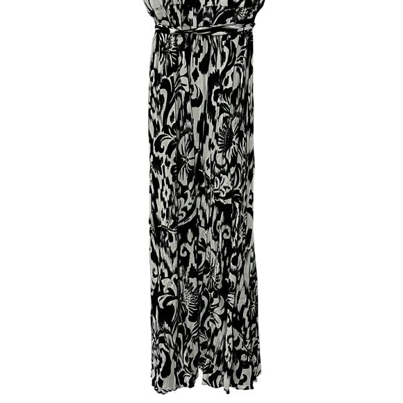 SAM JESS WOMENS SIZE XLARGE PRINTED V-NECK BELTED MAXI DRESS BLACK WHITE - Picture 8 of 12